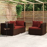 vidaxl set muebles de jardin 3 piezas y cojines ratan sintetico marron