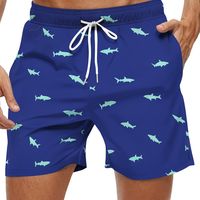 pantalones cortos informales con estampado completo de tiburon para hombre de secado rapido y con cordon con bolsillos para deportes de playa en verano