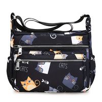 bolso cruzado con estampado de gato elegante bolso de hombro individual para mujer bolso de lona de moda casual con multiples capas bolso de mensajero ligero para viajes