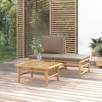 vidaxl set de muebles de jardin 3 piezas bambu y cojines gris taupe