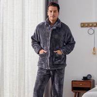 conjuntos de pijama calidos y suaves para hombres de felpa con bolsillos ropa de dormir de franela esponjosa y acogedora conjunto de pijama comodo