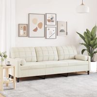 vidaxl sofa de 3 plazas con cojines terciopelo color crema 210 cm