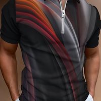 camisa de verano con estampado geometrico en 3d manga corta con cremallera y cuello de solapa para hombres con bloques de color ideal para actividades al aire libre y ocio en la calle