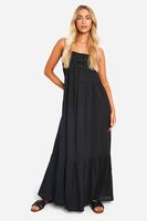 vestido maxi holgado con adornos de cuentas negro