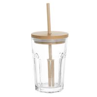 vaso de cristal con tapa y pajita de bambu 043l