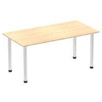 impulse 1600mm straight table maple top brushed aluminium post leg