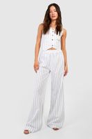 pantalon tall de pernera ancha y tela con raya diplomatica blanco