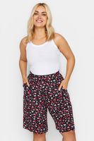 yours bermudas elasticas negras de flores rosas mujer curvy y tallas grandes yours