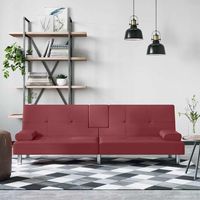 vidaxl sofa cama con portavasos cuero sintetico rojo tinto