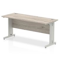 impulse 1600x600mm straight desk grey oak top silver cable managed leg