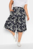 yours culottes azul marino de flores cinturilla elastica mujer curvy y tallas grandes yours