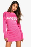 vestido jersey navideno con eslogan merry pink