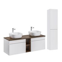 set mueble lavabo 2 nichos y columna estratificado blanco