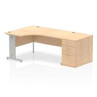 impulse 1600 left crescent desk maple cable managed  desk high ped