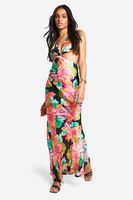 vestido tall maxi de chifon jacquard con estampado de flores y abertura negro