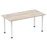 impulse 1600mm straight table grey oak top white post leg