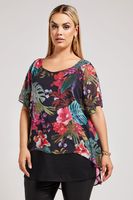 yours london blusa negra tropical bajo doble capa mujer curvy y tallas grandes yours london