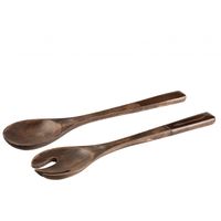 set de 2 utensilios de cocina madera de mango marron 30 cm