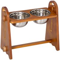 pawhut comedero elevado para perros con 2 cuencos de 1250 ml y altura ajustable de 4 niveles 49x25x41 cm marron