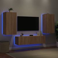 vidaxl muebles tv pared con led 4 pzas madera ingenieria roble sonoma