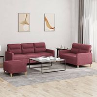 vidaxl juego de sofas con cojines 3 piezas tela rojo tinto