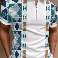 camisa de verano con estampado geometrico de moda para hombre de manga corta y cuello con cremallera diseno elegante de cuello con cremallera