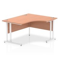 impulse 1400mm right crescent desk beech top white cantilever leg