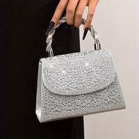 bolso de cena clasico con decoracion de purpurina y pedreria elegante cartera de fiesta plateada brillante para mujeres