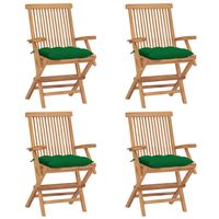 vidaxl sillas de jardin 4 uds madera maciza de teca con cojines verdes