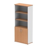 impulse 2000mm open shelves cupboard oak and white with oak doors