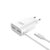 3go cargador hogar microusb 2 puertos 5v 2a 15m blanco