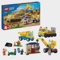 set de juguetes de construccion lego city 60391 camiones de obra y grua con bola de demolicion idea