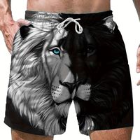 shorts de moda para hombres con estampado de leon y bolsillos comodos y transpirables con cintura elastica y cordon para el verano