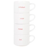 tazas apilables de ceramica con inscripciones rojas x4