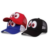 gorra de beisbol impresa con lindos ojos grandes color solido gorras de malla de dibujos animados ligeras transpirables ajustables sombrero de sol para mujeres y hombres