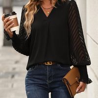 blusa de malla con cuello en v y detalles de malla blusa elegante de manga de linterna para primavera y otono ropa de mujer