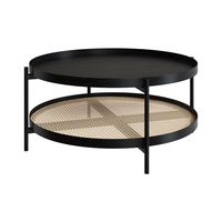 mesa de centro de madera en mindi negra y cana d84 cm