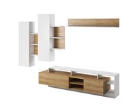 mueble para tv efecto madera crema y gris