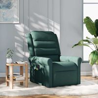 vidaxl sillon de masaje reclinable de tela verde oscuro