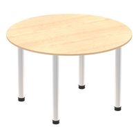 impulse 1200mm round table maple top brushed aluminium post leg