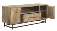 mueble tv de madera de abeto con base metalica