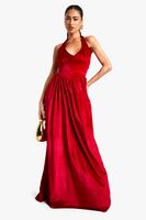 vestido maxi de terciopelo con escote en u estilo mesonera rojo