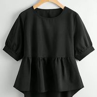 blusa de manga corta con volantes de un solo color dulce blusa de cuello redondo para primavera y verano ropa de mujer