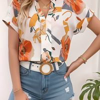 blusa con estampado floral y cuello en v elegante blusa de manga corta para primavera y verano ropa de mujer