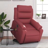 vidaxl sillon de masaje elevable electrico cuero artificial rojo tinto