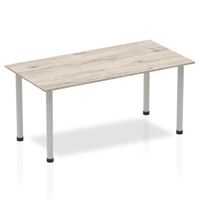 impulse 1600mm straight table grey oak top silver post leg