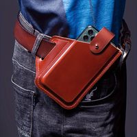 bolso de cintura retro de cuero genuino para telefono movil de hombre funda de clip de cinturon ultrafina para exteriores