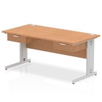 impulse 1600x800 desk oaksilver cable managed 2x1 drawer fixed peds