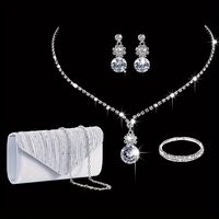 elegante bolso de noche de diamantes de imitacion bolso de mano con purpurina para cenas juego de 4 piezas con pendientes collar y pulsera brillantes para el carnaval y festivales de musica