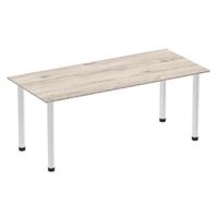 impulse 1800mm straight table grey oak top brushed aluminium post leg